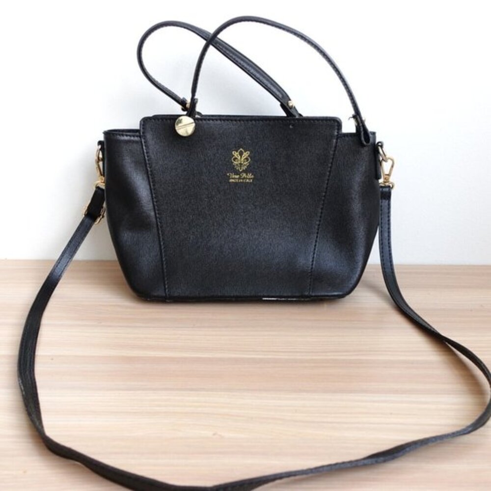 Vera Pelle Bag Black Italian Crossbody Satchel Luxury‎ Genuine Leather ITALY